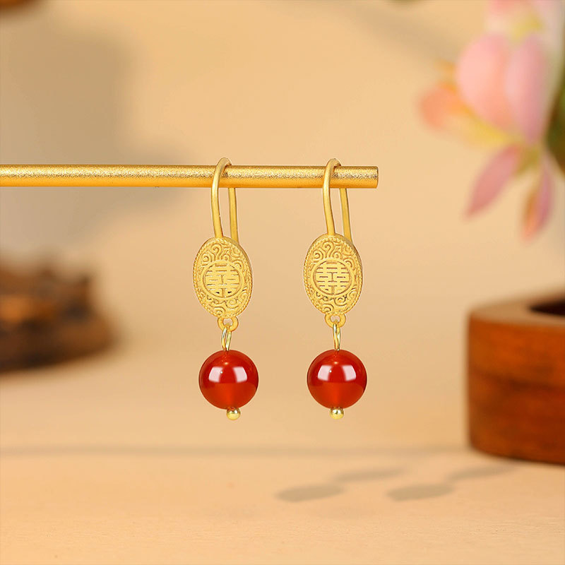 Natural Red Jade Bead Earrings - Earrings recension och pris