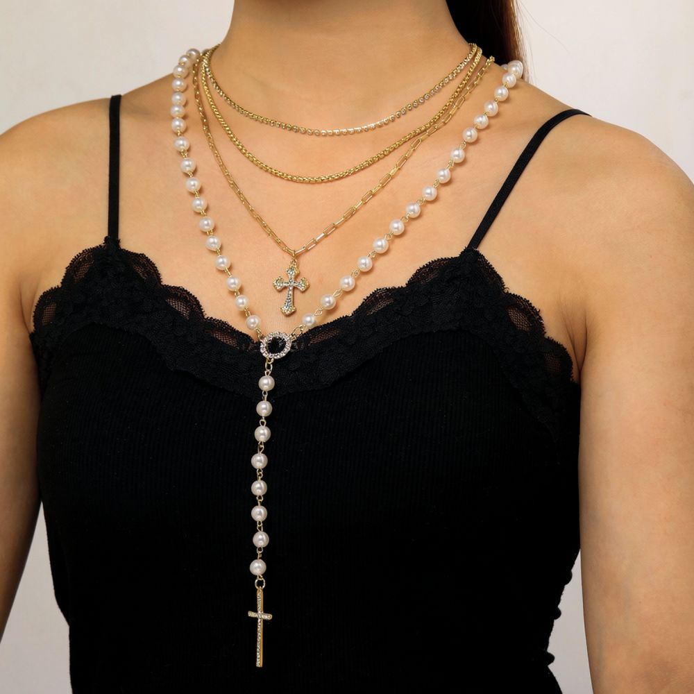 Elegant Layered Cross Pendant  - Layered Pendant Necklace Aesthetic recension och pris