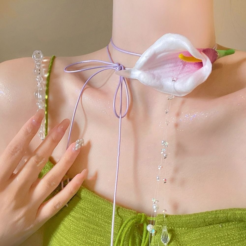 Fashion Exaggerated Calla Lily - Pearl Choker Necklace Vintage recension och pris