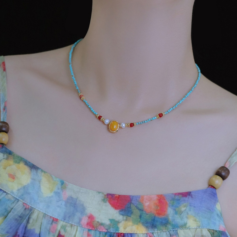 New Arrival Vintage Blue Turqu - Pearl Choker Necklace Vintage recension och pris
