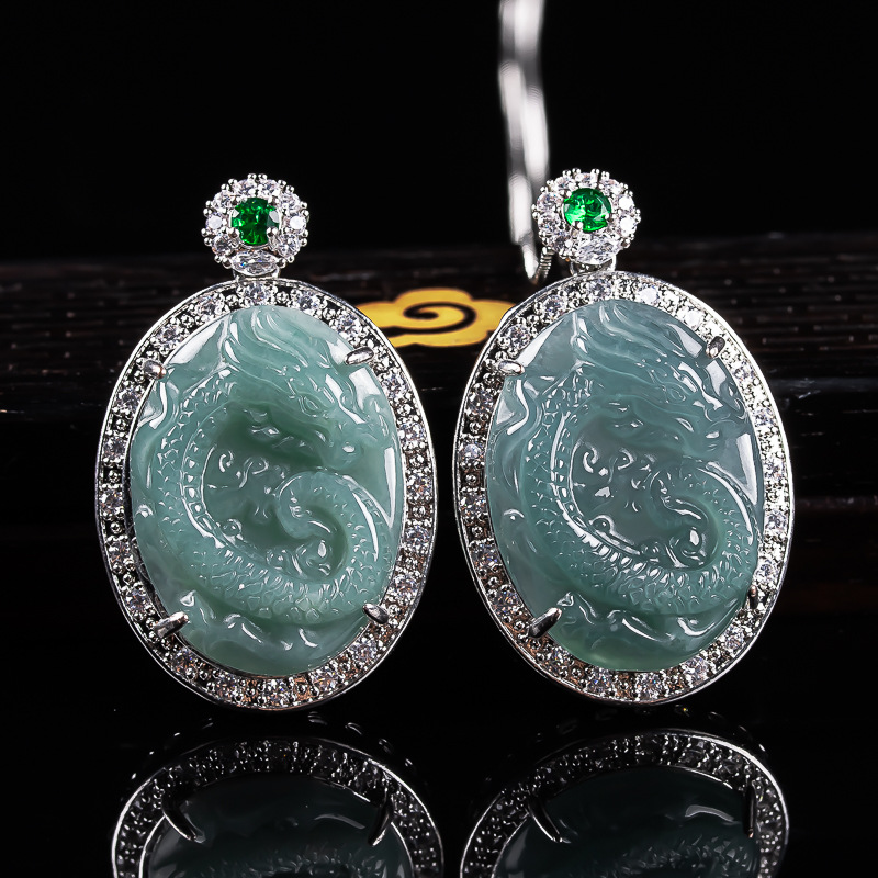 Myanmar Jadeite Dragon Pendant - 925 Sterling Silver Chain Necklace Men recension och pris